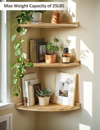 Rustic Farmhouse Corner Wall Shelf for Kitchen Bathroom Bedroom - 12x12 Inch