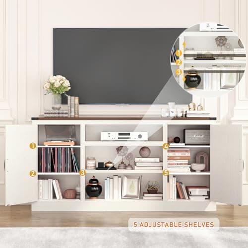 Rustic Farmhouse TV Stand for 65-75 Inch TVs with Power Outlets