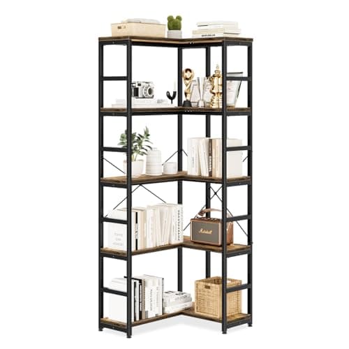 NUMENN 5 Tier Corner Bookshelf, Modern Tall Storage Display for Home Office, Living Room & Bedroom