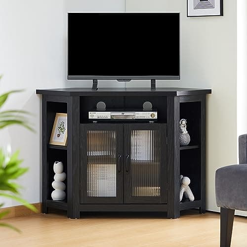 AVZEAR Black 44" TV Cabinet with Doors & Adjustable Shelves for Living Room or Bedroom