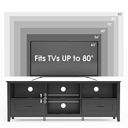 Modern Black 70 Inch TV Stand for 80 Inch TVs with Storage