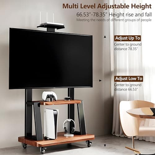 Art Leon Design Modern Rolling Walnut Finish TV Stand for 32-70 Inch LCD/LED Screens