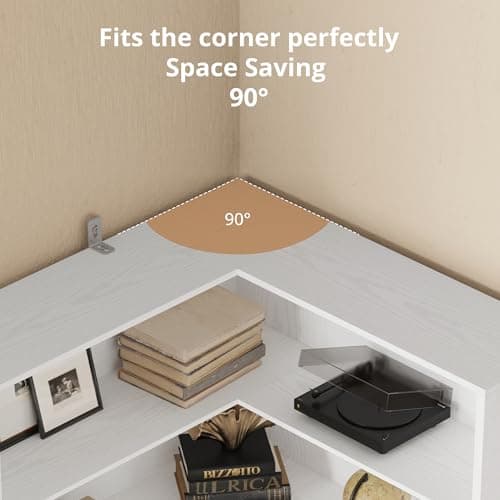 ANCTOR White 6-Tier Corner Bookshelf with Baffles for Living Room and Home Office