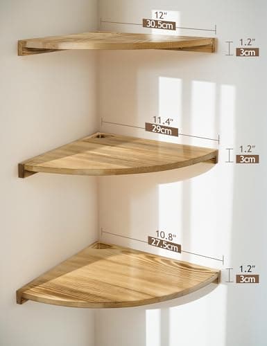 Rustic Farmhouse Corner Wall Shelf for Kitchen Bathroom Bedroom - 12x12 Inch