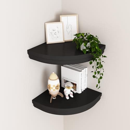 WELLAND Modern Corner Shelves, Black, for Bedroom & Office Décor