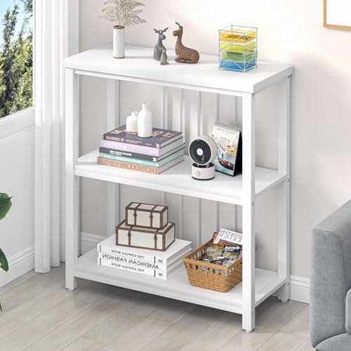 FOLUBAN 3-Tier Industrial Metal & Wood Bookshelf, Rustic Walnut, for Living Room and Bedroom