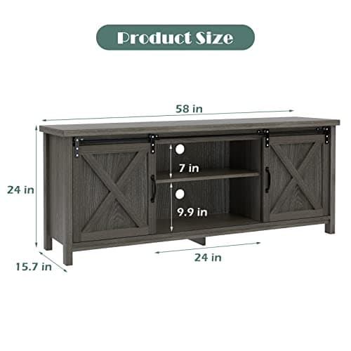 GAZHOME Dark Grey Rustic Modern Farmhouse TV Stand with Sliding Doors Storage