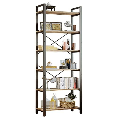 IRONCK 6-Tier Vintage Industrial Bookshelf for Home Office & Living Room