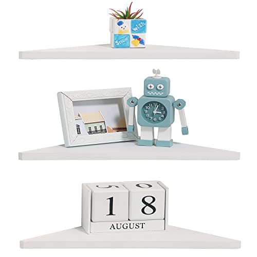Joiishom Dark Brown Corner Wall Shelf Set of 3