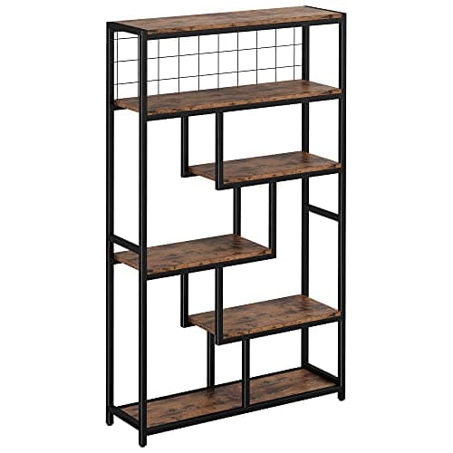 IRONCK 6-Tier Industrial Etagere Bookshelves, Heavy Duty Vintage Brown Living Room & Office Storage