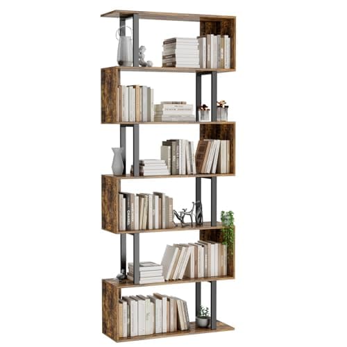 Gadroad 6-Tier Geometric Wood Bookcase, Tall Freestanding Shelf for Living Room or Bedroom