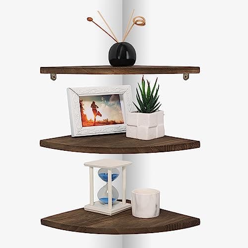 Joiishom Dark Brown Corner Wall Shelf Set of 3