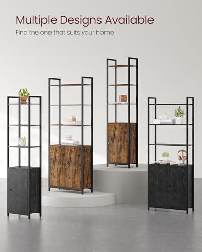 6-Tier Bookshelf with Door, Adjustable Shelves, Steel Frame