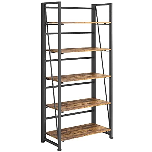 Vintage Folding Bookshelf Storage Shelves - 5 Tiers Multifunctional Plant Stand Bookcase for Home Office