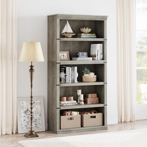 GAOMON 3 Tier Grey Farmhouse Bookshelf with Storage
