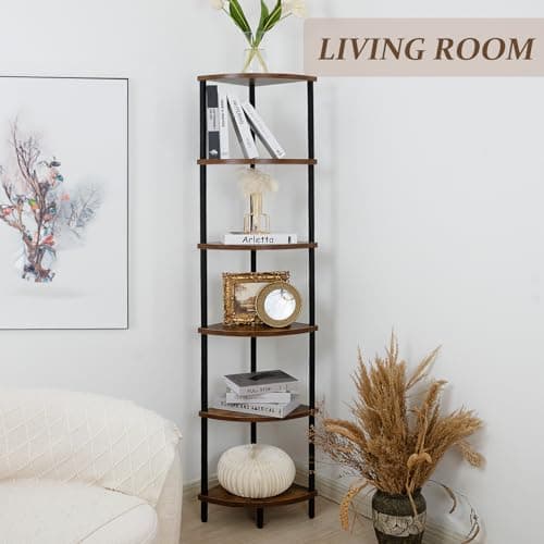 6-Tier Corner Shelf Stand for Living Room, Bedroom, Home Office