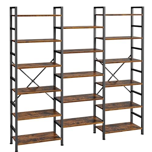 SUPERJARE Triple 4 Tier Rustic Brown Bookshelf for Home & Office