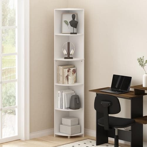 Furinno Econ 5-Tier White Corner Bookshelf