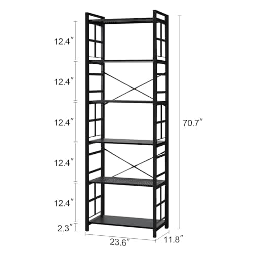 HOMBAZAAR 70 Inch Tall Rustic Metal Bookcase, 6 Tier Office Shelves for Living Room & Bedroom, Black