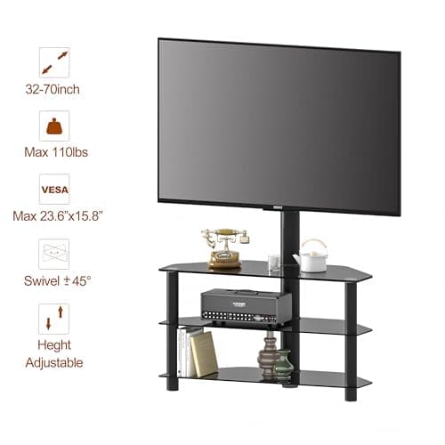 Heavy Duty Swivel Corner TV Stand with 3 Shelves & Cable Management