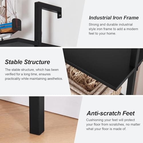Modern Industrial 12-Tier L-Shaped Corner Bookshelf for Home Office, Black