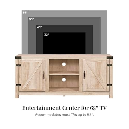 Walker Edison Georgetown White Oak Double Barn Door TV Stand for 65 Inch TVs, 58 Inch