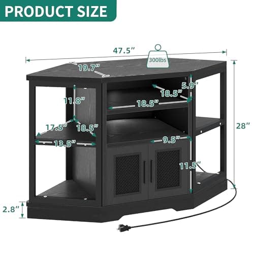 YITAHOME Corner TV Stand for TVs up to 55/50 Inch, Modern Farmhouse Entertainment Center with Storage - Black