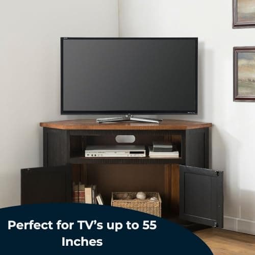 Rustic Corner TV Stand for Martin Svensson Home, Antique Black and Honey Tobacco