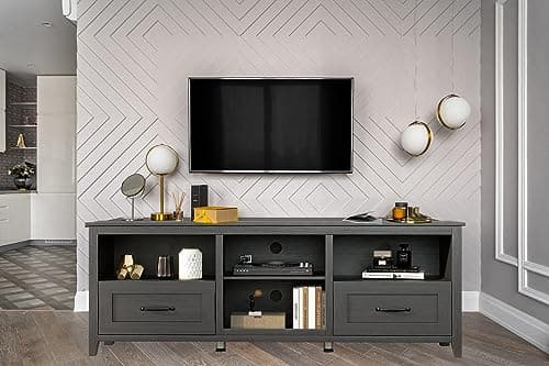 Modern Black 70 Inch TV Stand for 80 Inch TVs with Storage