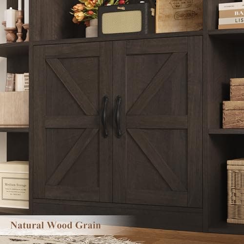 75" Tall BOOK SHELF & BOOKCASE, 6 Tier Storage, 47" Wide with Doors, Dark Brown Wood Shelves, Home Office Cabinet