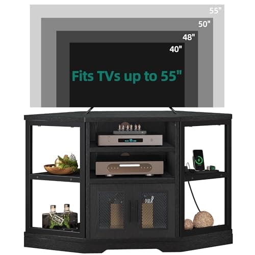 YITAHOME Corner TV Stand for TVs up to 55/50 Inch, Modern Farmhouse Entertainment Center with Storage - Black