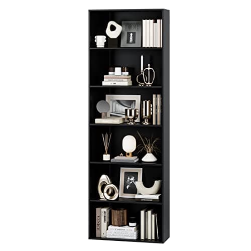 Fotosok Light Oak 6-Tier Bookshelf for Bedroom, Living Room & Office