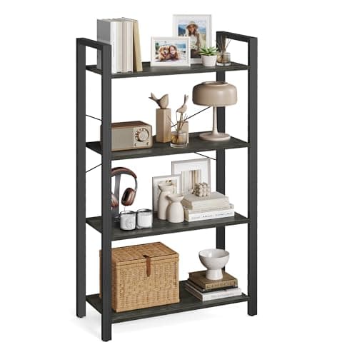 VASAGLE 5-Tier Industrial Style Bookshelf, Ebony & Ink Black, Living Room, Home Office ULLS061B56