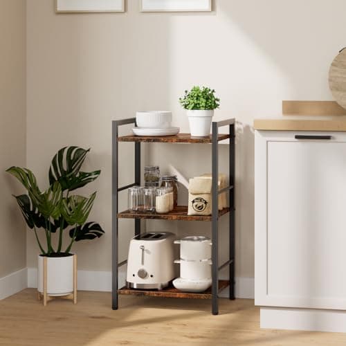 Rustic Brown 3-Tier Metal & Wood Bookshelf for Living Room and Bedroom