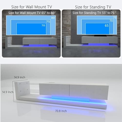 Modern White 70-80 Inch TV Stand with Storage for Living Room