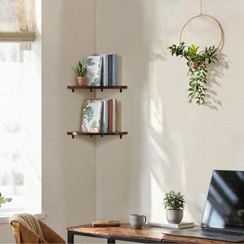 Demigo Solid Acacia Wood Corner Shelf Set, 11.8 x 16.5 Inches