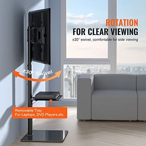 VEVOR Adjustable Swivel TV Stand, 32-65 Inch, Tempered Glass Base