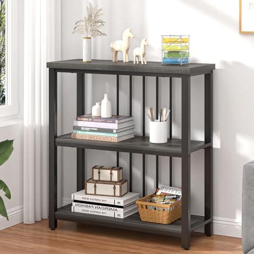 FOLUBAN 3-Tier Industrial Metal & Wood Bookshelf, Rustic Walnut, for Living Room and Bedroom