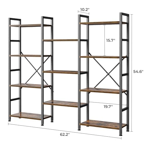 SUPERJARE Triple 4 Tier Rustic Brown Bookshelf for Home & Office