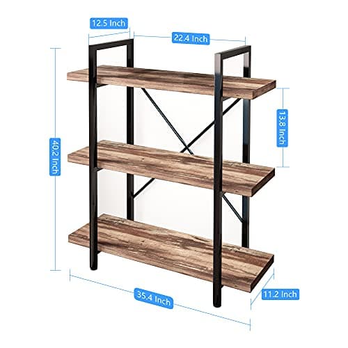 Vintage Brown 3-Tier 45MinST Industrial Bookcase