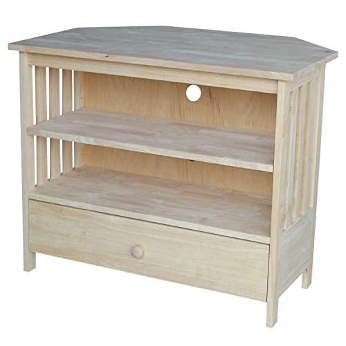 IC International Concepts Mission Corner Entertainment / TV Stand, Solid Real Wood, 35x24x29, Minimal Assembly, DIY Pain