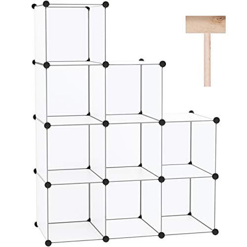 C&AHOME Cube Storage Bookshelf, 9-Cube Plastic Organizer, Stackable Shelving Units