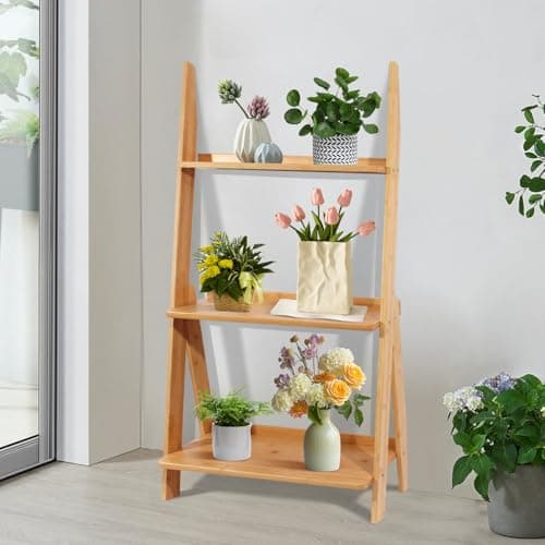 Maydear 3-Tier Bamboo Ladder Shelf Bookcase Storage Organizer for Living Room, Bedroom, Kitchen, Home Office, Balcony