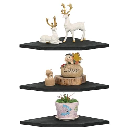 Joiishom Dark Brown Corner Wall Shelf Set of 3