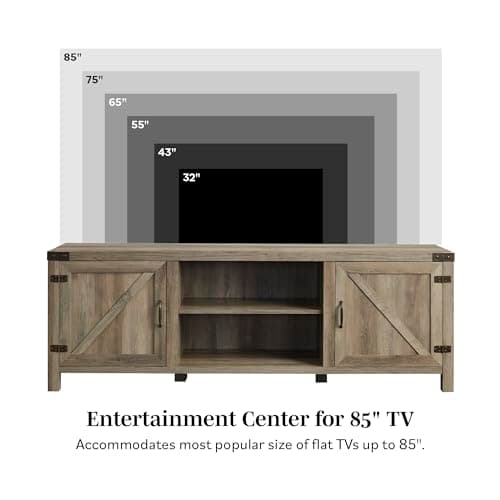 Walker Edison Georgetown Grey Wash 70" Farmhouse Double Barn Door TV Stand for Up to 80" TVs