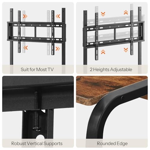 HOOBRO Adjustable Corner TV Stand with Mount and Power Outlet - Rolling Console with LED Lights for Up to 55 TVs - Rustic Brown and Black