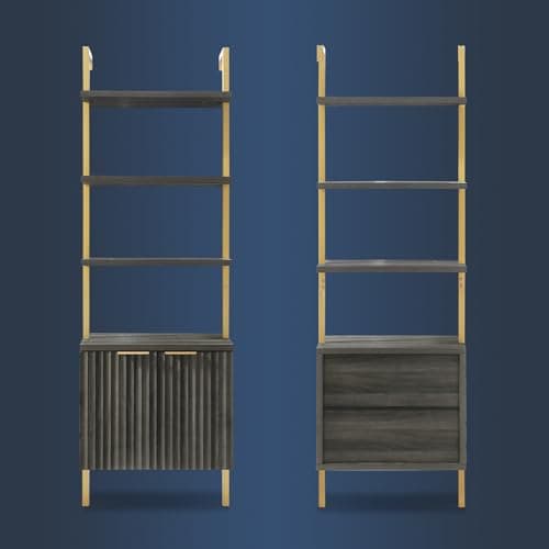 Oxford Midnight Oak 5-Tier Wall Mount Bookshelf with Cabinet