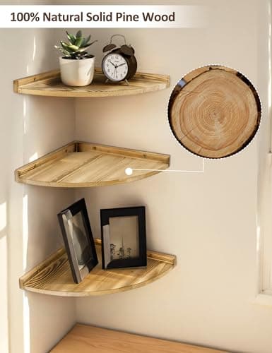 Rustic Farmhouse Corner Wall Shelf for Kitchen Bathroom Bedroom - 12x12 Inch