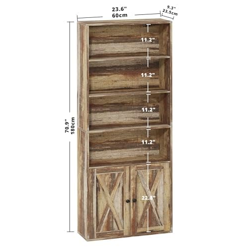 IRONCK Industrial Style 6 Shelf Floor Standing Bookcase with Doors for Home Office and Living Room