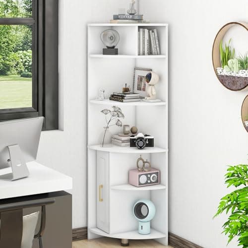 6-Tier Corner Bookcase with Drawer and Shelves